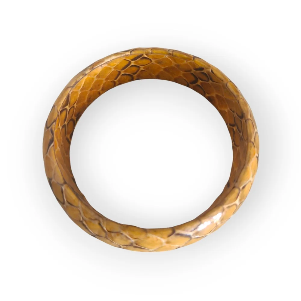 Brown & Yellow Textured Snakeskin Animal Print Chunky Bangle Bracelet Jewlery